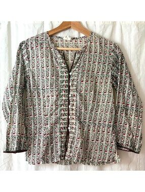 Anokhi Women's Patterned Button-Up 100% Cotton Blouse XS #boho #lightweight